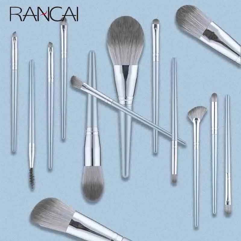 RANCAI 14pcs Set di pennelli per trucco professionale Brochas Maquillaje Fiber Hair make-up per strumenti cosmetici da donna con borsa in pelle