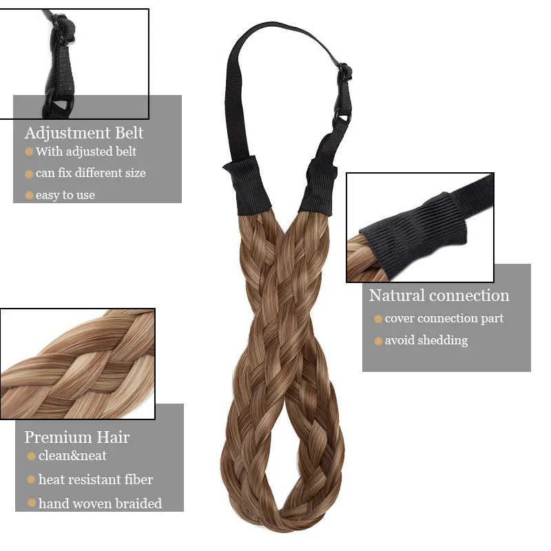 BENEHAIR trançado hairbands trançado faixa de cabelo trançado acessórios para o cabelo sintético extensão do cabelo falso para cabelo feminino