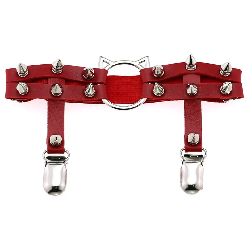 إمرأة مثير الشرير مطاطا تسخير القط الساق سلسلة الرباط أحزمة تأثيري سبايك مطاطا الفخذ الدائري الرباط مجوهرات للجسم Harajuku برشام