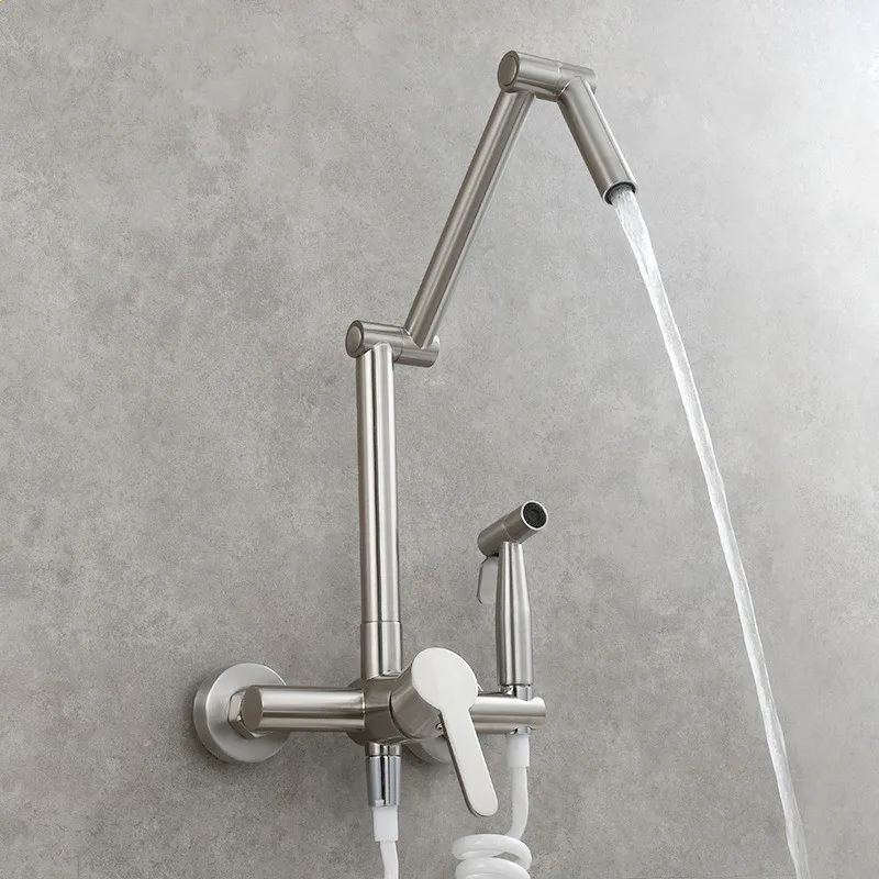 

Складной кухонный смеситель Tuqiu, латунный черный смеситель для кухонной мойки, настенный смеситель для горячей и холодной воды с распылителем, вращающийся смеситель для раковины