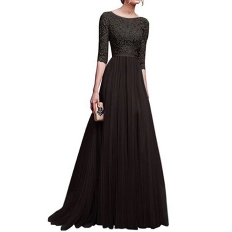 2022 Women Plus  Size 5XL Three Quarter Sleeve Lace  Chiffon Long Evening Party Dress Fit And Maxi Ankle Length Dresses Vestios