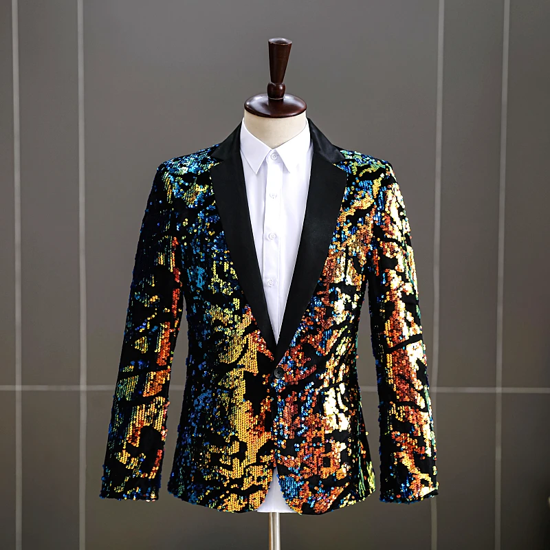 4 Colors Glitter Sequins Velvet Tuxedo Blazer Men's Singer Host Stage Performance Costume Slim Fit Fashion Coat M-2XL