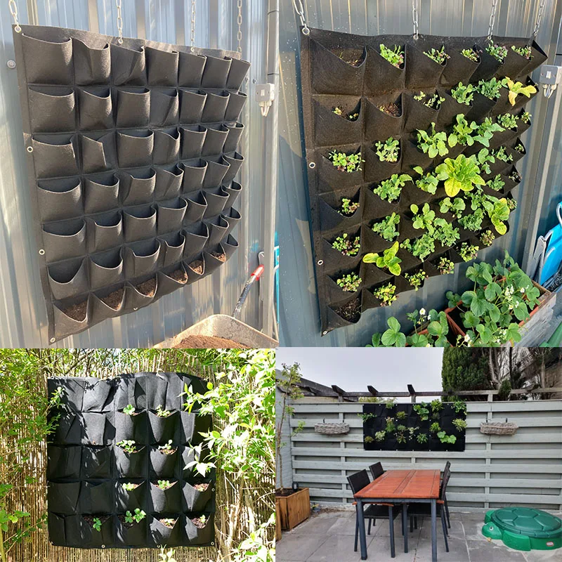 12 Pockets Vertical Planter Wall Hanging Planting Bags Black Pocket Garden DIY Decoration Accessories Balcony Pot For Flowers