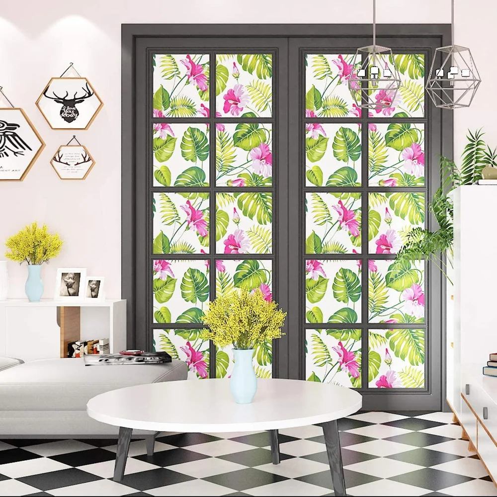 Papel tapiz Floral autoadhesivo de hojas verdes, papel tapiz impermeable de flores rosas, decoración del hogar para dormitorio