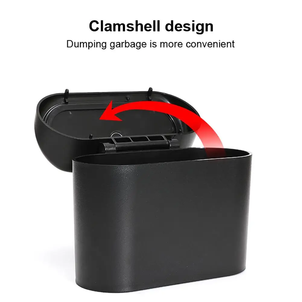 Car Interior Clamshell Trash Bin Black Trash Can With Automatic Rebound Cover Auto Organizer Garbage Can Rubbish Storage Box