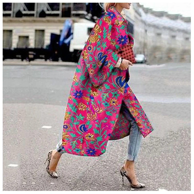 Autumn Women's Fashion Trench Printed Long Coat Windbreaker Streetwear Women Clothing Elegant Coat Female Trench