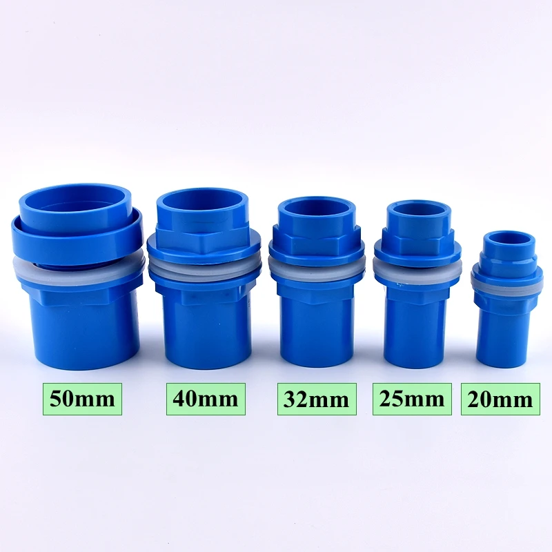 2~20pcs Blue I.D 20~50mm PVC Aquarium Butt Fish Tank Pipe Drainage Connector Thicken UPVC Pipe Drain Adapter Inlet Outlet Joints