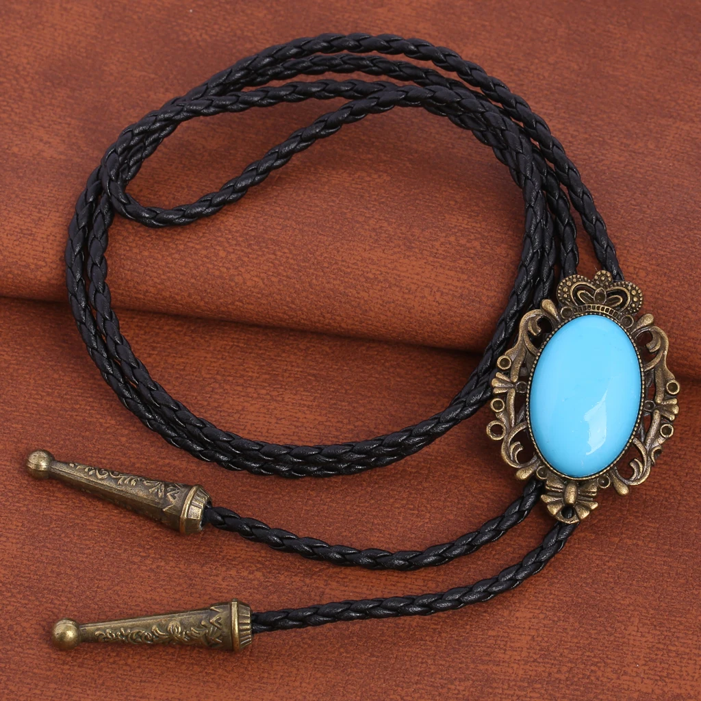 BRONZE GEM Bolo Tie Western Cowboy Opal Rodeo Leather Necktie