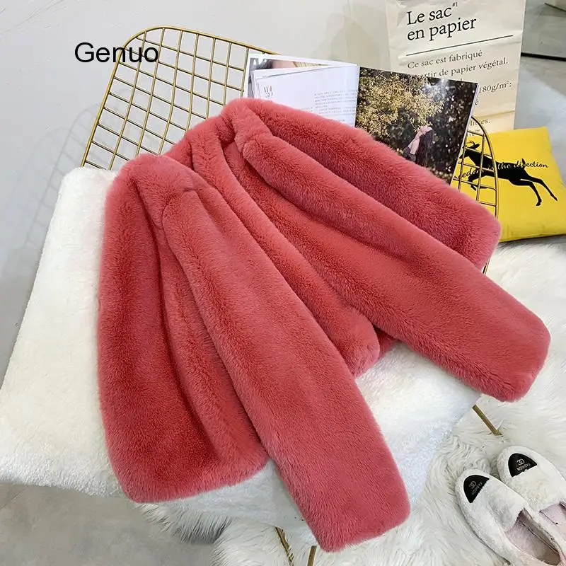 

Flurry Fur Coat Female Short Paragraph 2020 Autumn Winter Fashion New Round Neck Long Sleeve Imitation Rabbit Fur Warm Coat Top