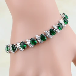 Natural Green Cubic Zirconia White CZ Silver 925 Jewelry Charm Bracelet Christmas Gifts For Women