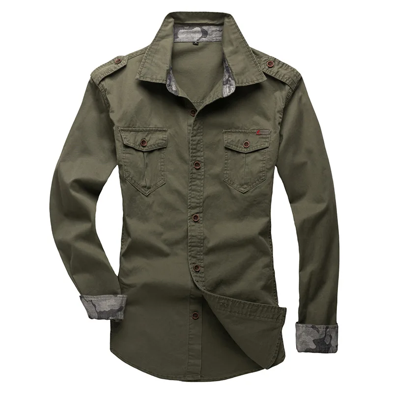 New Cotton Military Shirt with Epaulette Men Long Sleeve Breathable Casual Shirts Man Solid Shirt Slim Fit Male Shirts