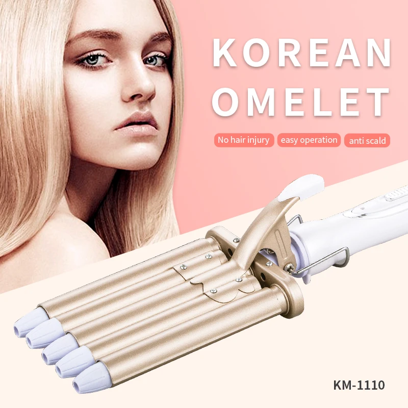 Kemei Professional Curling Iron Ceramic 5 Barrel Hair Styler Big Wave Hair Curlers Electric Hair Waver Irons Styling Tools