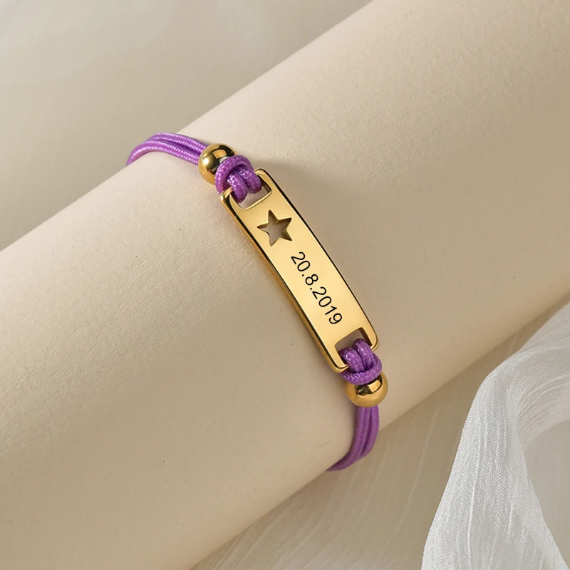 Letdiffery-Pulseras de cadena de acero inoxidable para mujer, brazalete personalizado con corazón, estrella, Luna, rojo, grabado de nombre y fecha