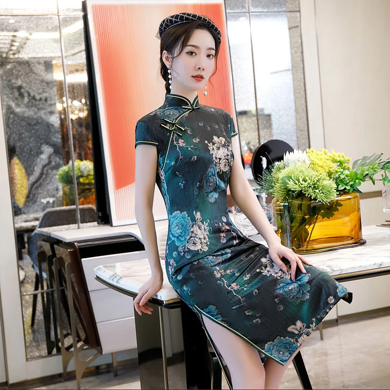 

Slim Dress Women 2020 Spring And Summer Women'S Middle-Aged And Elderly Daily Improvement Elegant Cheongsam Modern Qipao