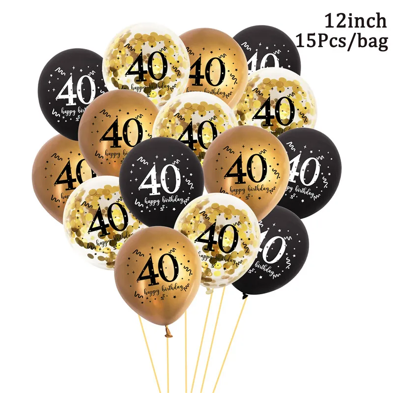 15pcs black gold 30 40 50 60 happy Birthday latex Balloons Adult Birthday Party Decoration 30th 40th birthday confetti balloons