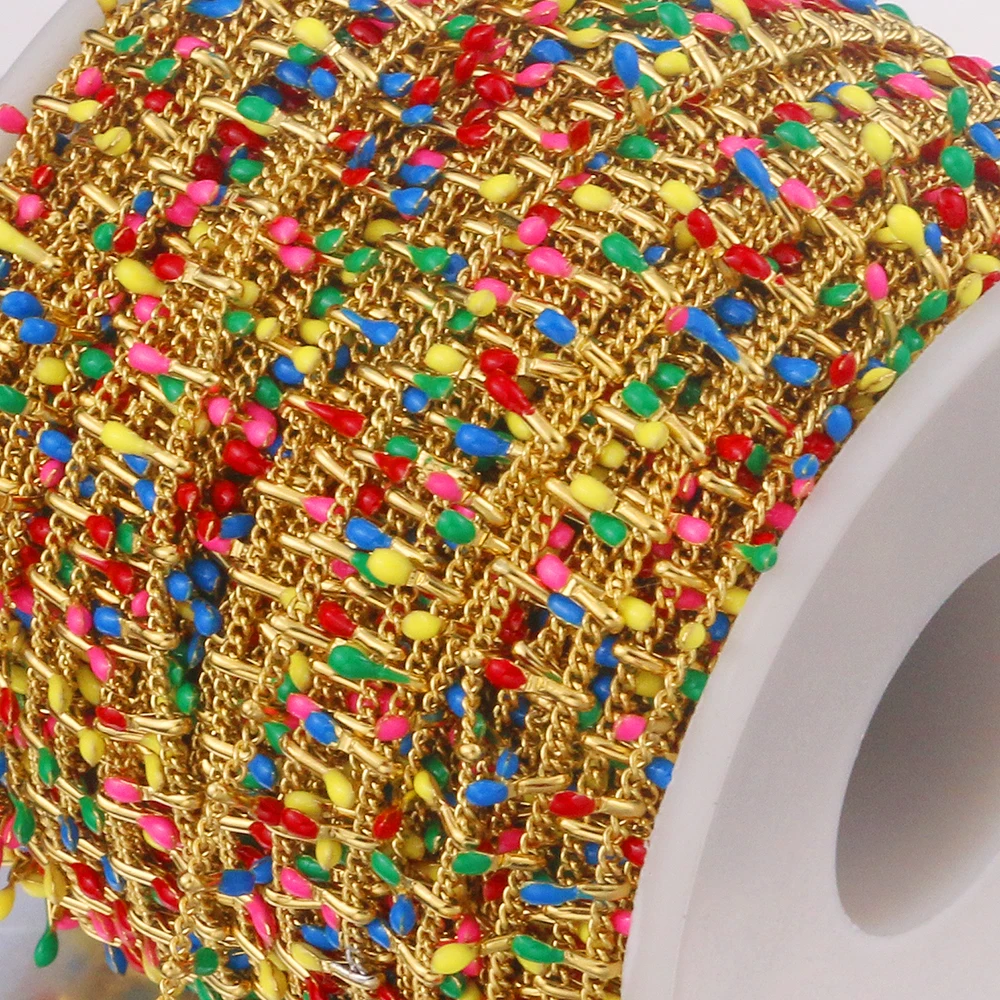 1 Meter Stainless Steel 18K Gold Plated Clips Enamel Dripping Chain Soldered Handmade Findings for DIY Jewelry Necklace Making