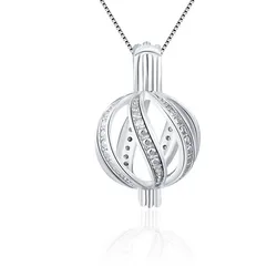 CLUCI 3pcs 925 Sterling Silver Pearl Locket Charming Round Twisted Ball Shaped Silver 925 Cage Pendant SC082SB
