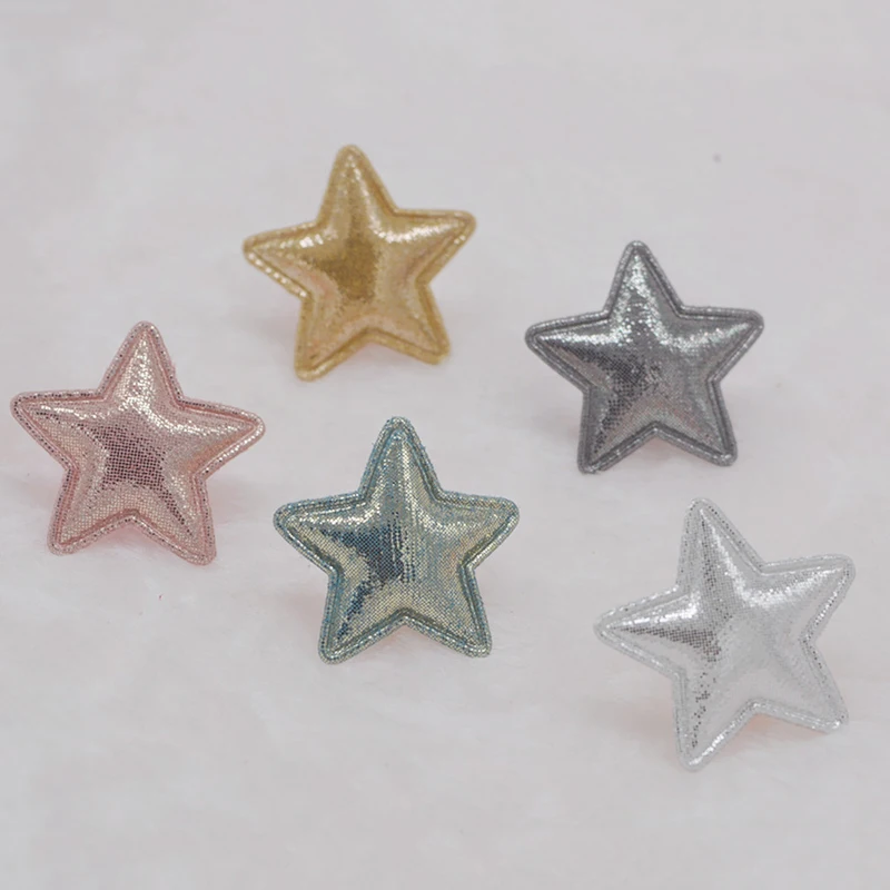 80Pcs/Lot 3.5CM Pu Star Padded Appliques For Children Hair Clip Accessories Patches