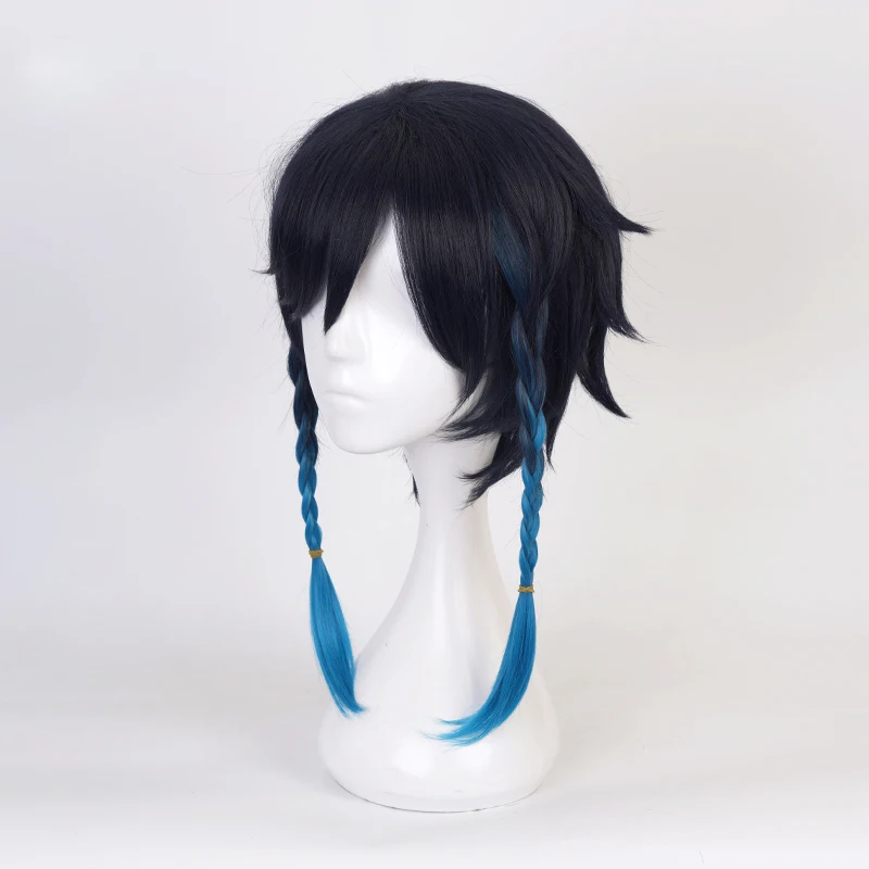 Genshin Impact Venti Cosplay Unisex 50Cm Blauwe Pruik Cosplay Anime Cosplay Vlecht Pruiken Hittebestendige Synthetische Pruiken Halloween