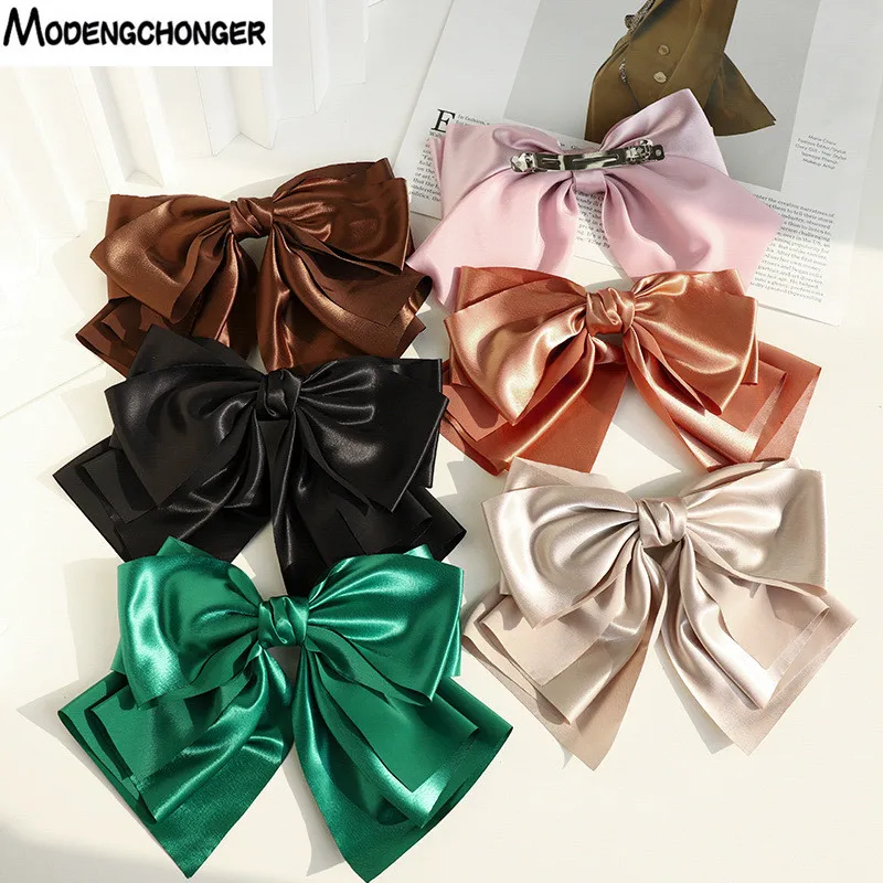 New Fashion Oversized Hair Clip For Women Girls Outing Hairpin Textured Satin Multi-layer Bow Barrette Headwear Hair Accessories