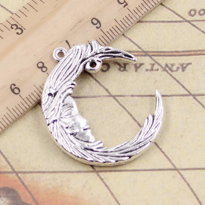 10pcs Charms Man In The Moon Face 38x32mm Tibetan Bronze Silver Color Pendants Antique Jewelry Making DIY Handmade Craft