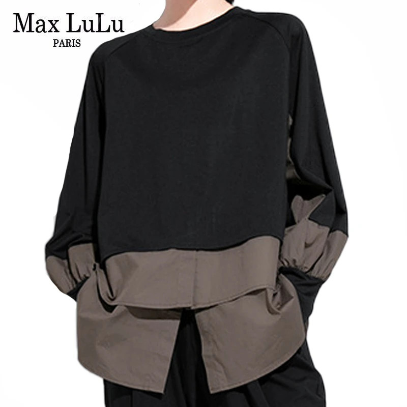 Max LuLu European Autumn Fashion Loose Sweatshirts Womens Vintage Fake Two Piece Hoodies Ladies Casual Oversized Punk Clothes