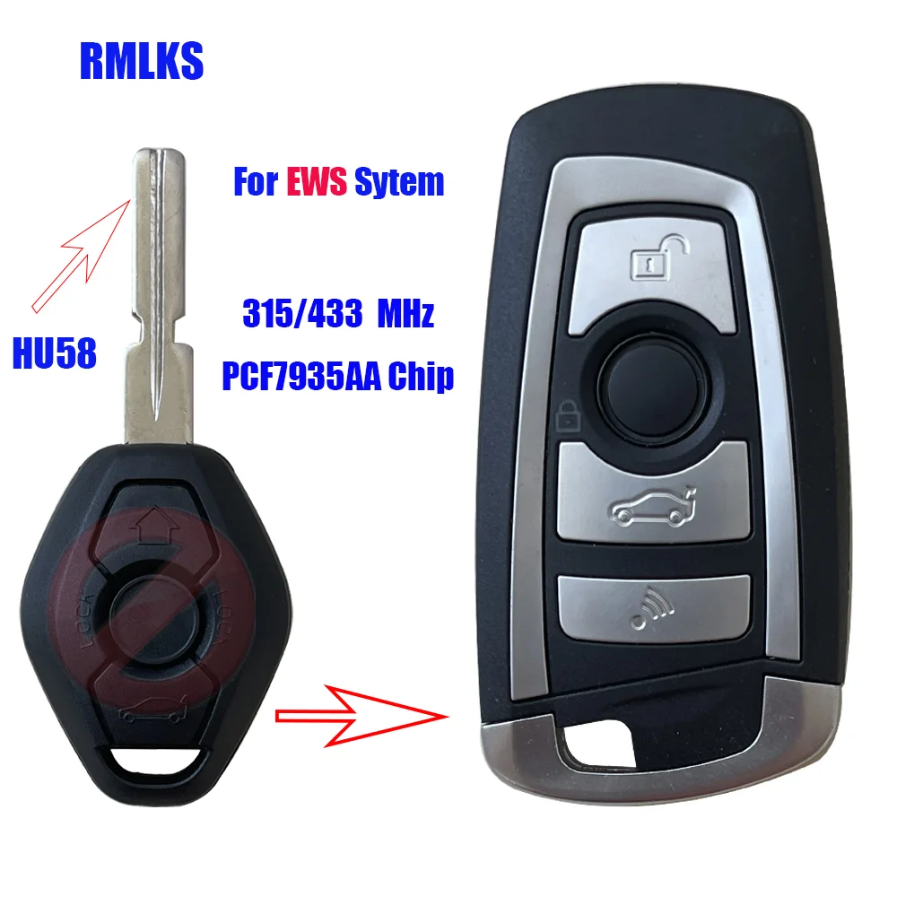 

Flip 3 Button 315MHZ 433MHZ Remote Key Fob ID44/ PCF7935 Chip for BMW EWS 325 330 318 525 530 540 E38 E39 E46 M5 X3 X5 HU92/HU58