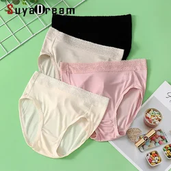 Women Silk Briefs 100% REAL silk Lace Panties Mid-rise underwear Women Healthy Underwear lingerie silk Pajamas 2022