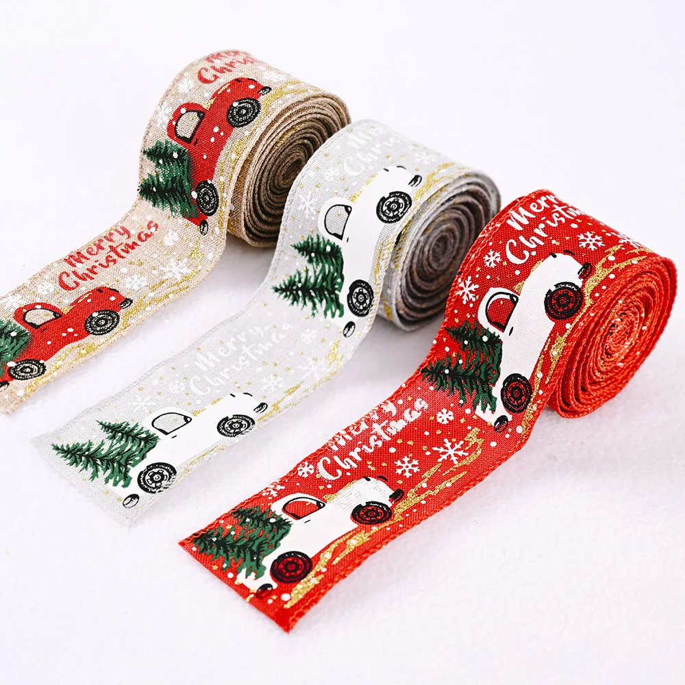 

2022 Creative New Christmas Decorations Colorful Car Printing Ribbon Christmas Tree Decoration Ribbon Party Arrangement Ribbon