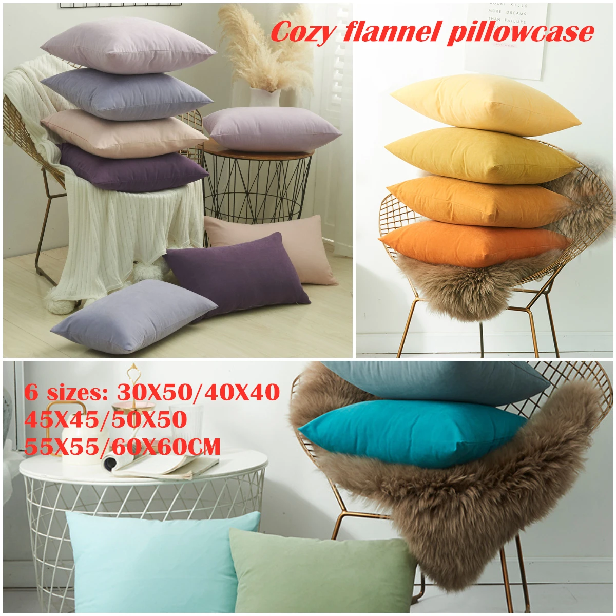 Nordic Pure Color Cozy Flannel Pillowcase 6 Sizes Solid 17 Colors Sofa Couch Cushion Covers Super Soft Throw Pillows Home Decor