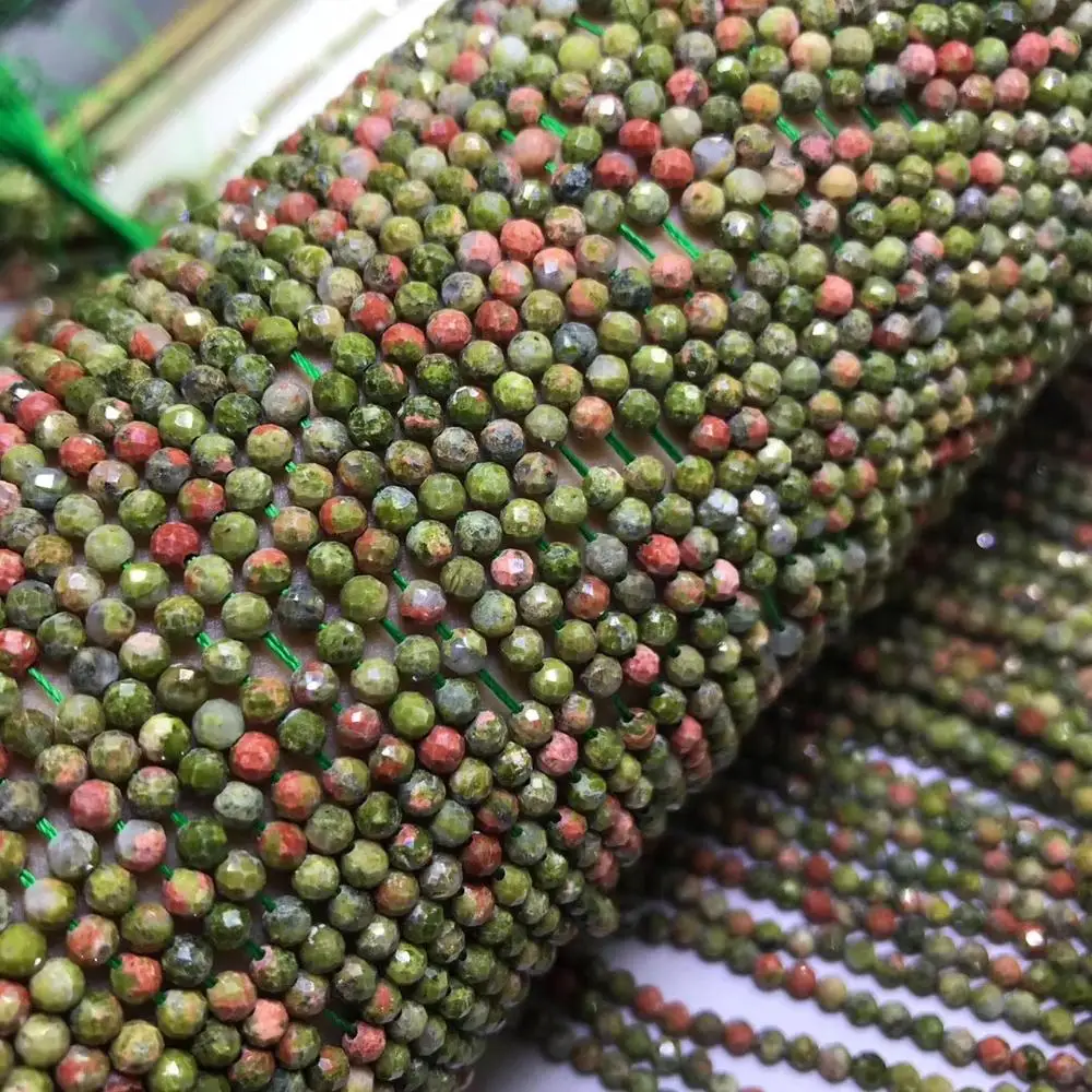 Unakite agate green round faceted 3/4mm nature for making jewelry necklace 38CM FPPJ wholesale loose beads