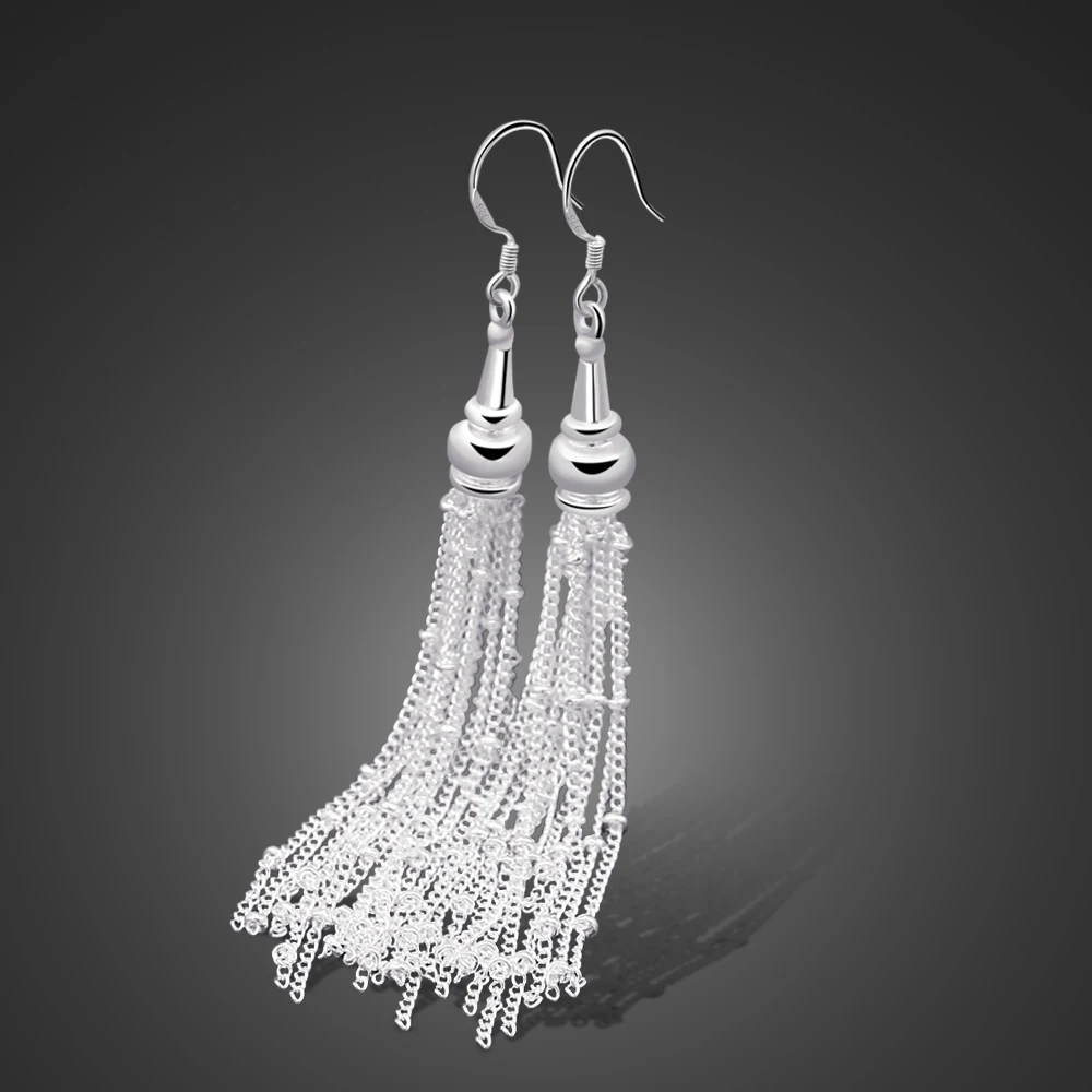 

Fashion 925 Sterling Silver Long Tassel Earrings for Women New Design Elegant Lady Accessories 100% Solid Silver Jewelery Gifts