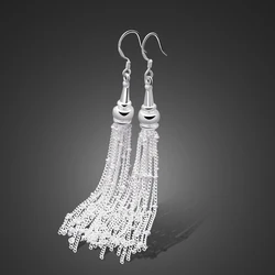 New Fashion 925 Sterling Silver Long Tassel Dangle Drop Romantic Earrings For Women Vintage Style Trend Girls Silver Jewelry