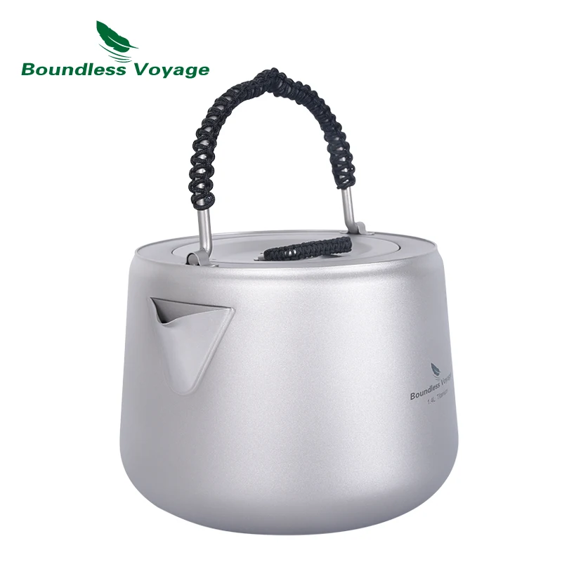 Boundless Voyage Outdoor Camping Titanium Kettle with Filter Anti-scalding Handle Lid fit Induction Cooker Coffee Tea Water 1.4L