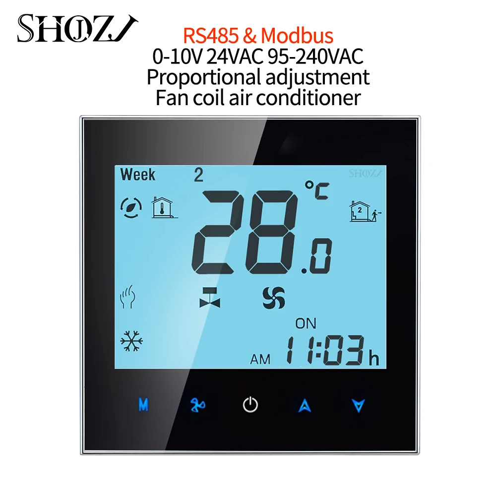 RS485& Modbus RTU  0-10V 24V 95-240V Remotely Controls Home Temperature Control Thermostat Switch for Fan Coil Heat Cool