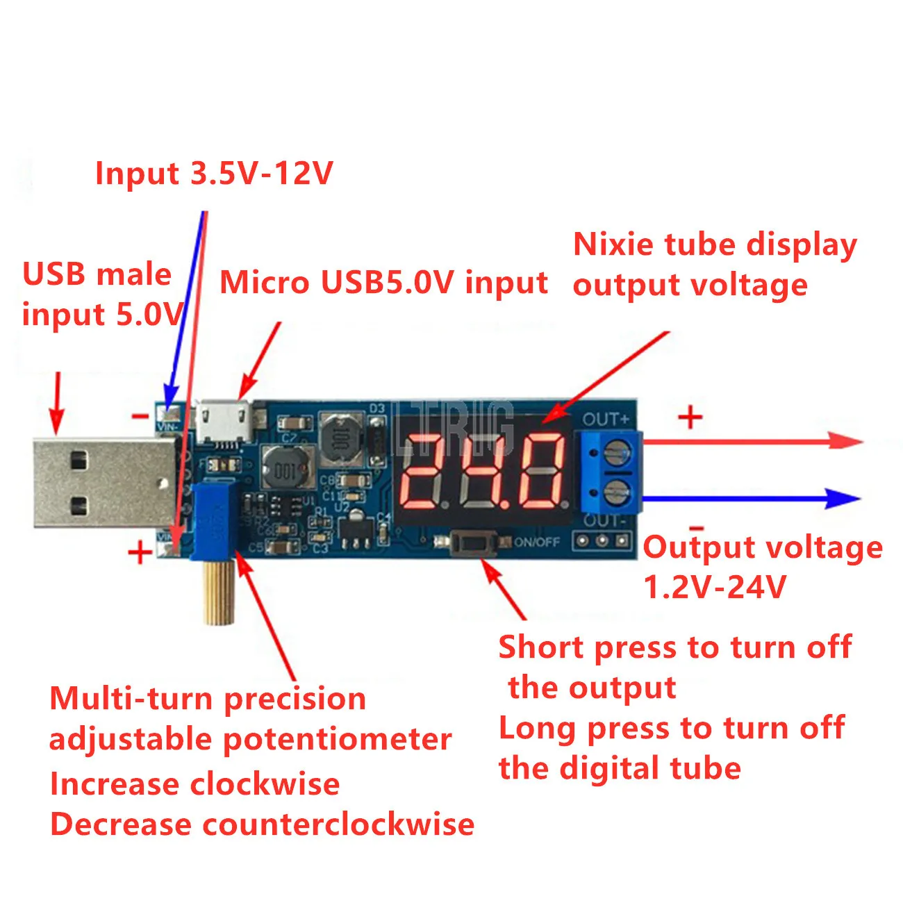 LTRIG ที่กำหนดเอง1Pcs DC-DC 5V ถึง3.5V/12V USB Step UP / Down โมดูล Boost Converter DC 1.2V-24V