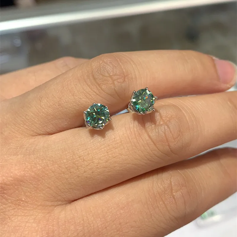 

925 Silver Round Brilliant Cut Diamond Test Past Carat D Color Green Moissanite Earrings VVS1 Emerald Earrings Girl