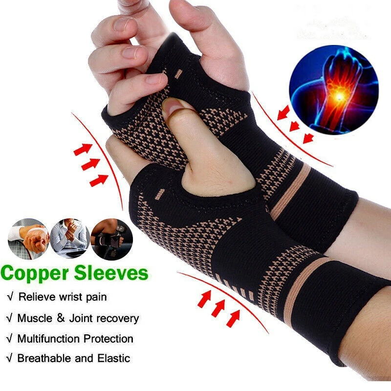 Copper Nylon Wrist Guard Band Brace Support Sports Pain Relief Wrap Bandage Hand Brace Sleeve Compression Arthritis Gloves