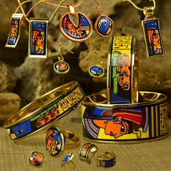 2021 new accessories  Cleopatra series fashion enamel jewelry new cloisonne woman bracelet pendant ring earrings