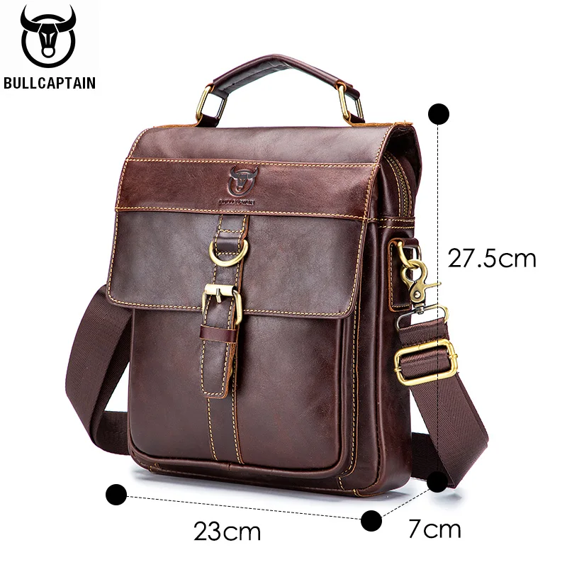 Imagem -06 - Bullcaptain-bolsa de Ombro de Couro para Homens Bolsa Transversal Empresarial Retrô Moda de Grande Capacidade Bolsa Estudantil Juvenil Casual