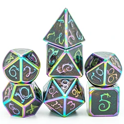 Cusdie 드래곤 폰트 DND 주사위 금속, 길조 구름, D & D 역할 놀이 게임, 패스 파인더 보드 게임용, 7 개 다면체 주사위 세트