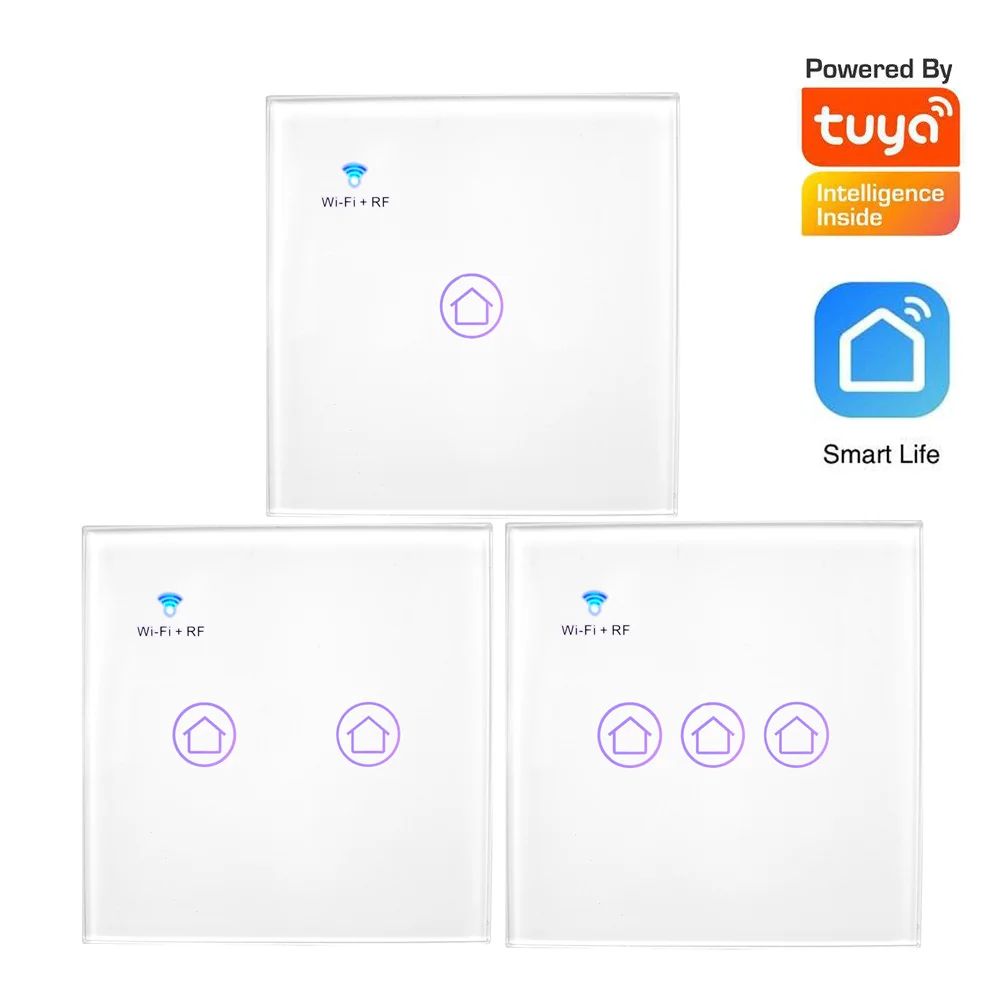 1/2/3 Channel Touch Switch Wall Mounted Wire 2.4G WiFi APP Control Wireless RF Power Saving Switch Tuya Smart Life