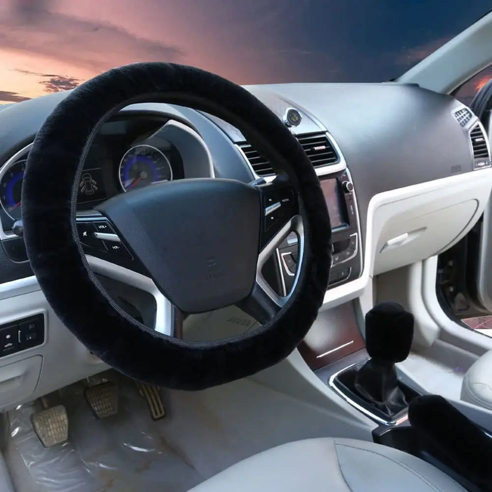 3 adet Araba Peluş direksiyon kılıfı Vites El Freni Kapağı Koruyucu Dekorasyon Sıcak Süper Kalın Peluş Yaka Yumuşak Kürk Kış