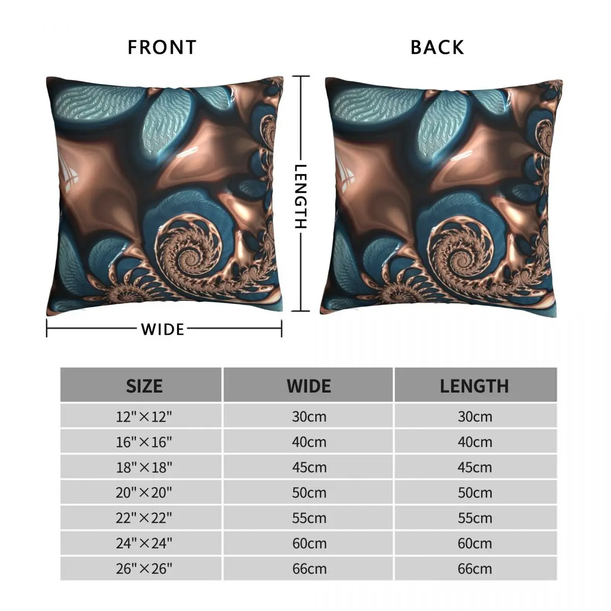 Teal And Chocolate Swirl Blue Brown Fractal Spirals Square Pillowcase Polyester Linen Velvet Zip Decorative Pillow Case Home