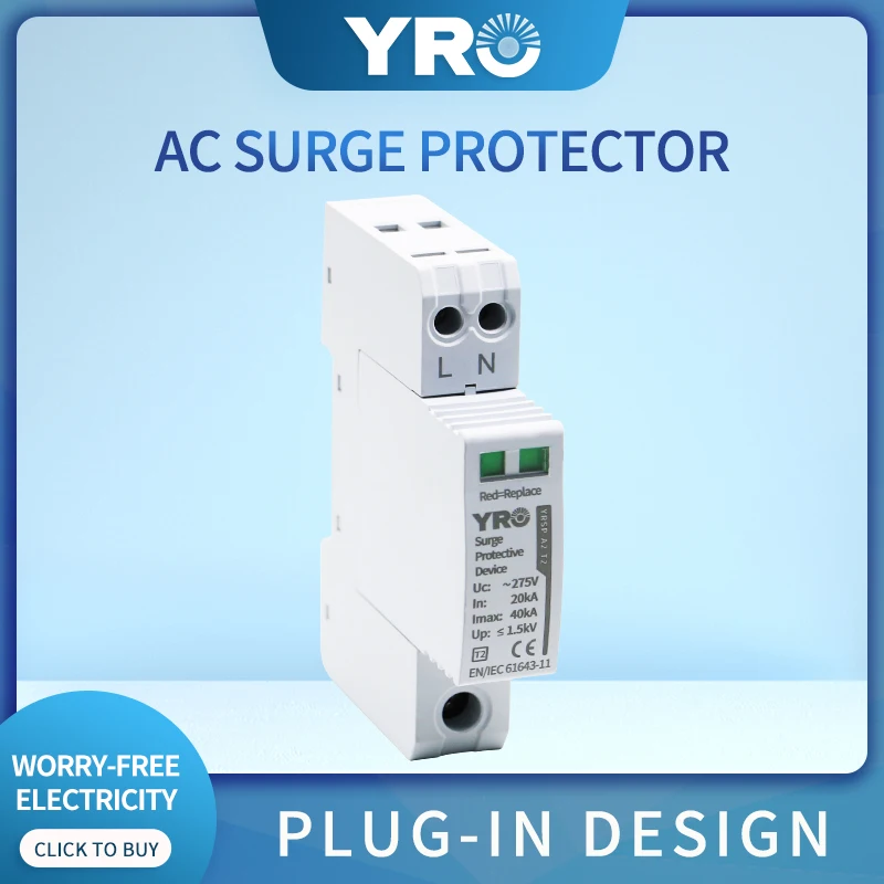 

AC SPD 2P 20-40KA 275V House Lightning Surge Protector Protective Low-voltage Arrester Device OEM Factory YRSP-A2-2P/T2