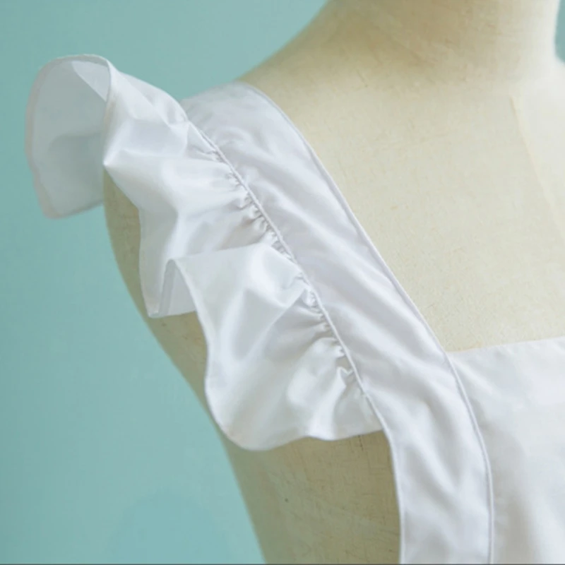 Womens Girls Ruffles Outline Retro White Apron Adjustable Victorian Bib Maid Cosplay Kitchen Cake Baking Cooking Cleaning