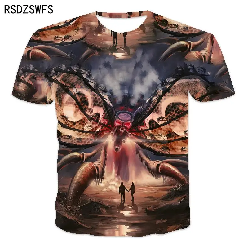 Science Fiction Monster Devil Men's T-shirt O-Neck Short Sleeve Casual Street Top CG Original Painting T shirt XXS-5XL