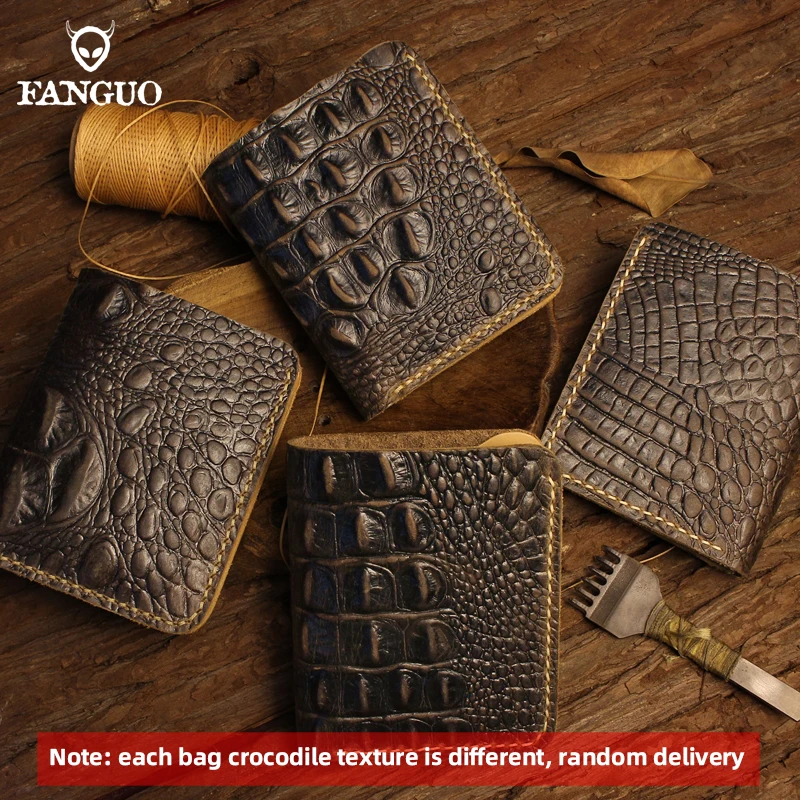 Handmade Retro Genuine Leather With Crocodile Pattern Men Wallet Leather Card Slot Short Wallet Money Clips Money Bag For Male