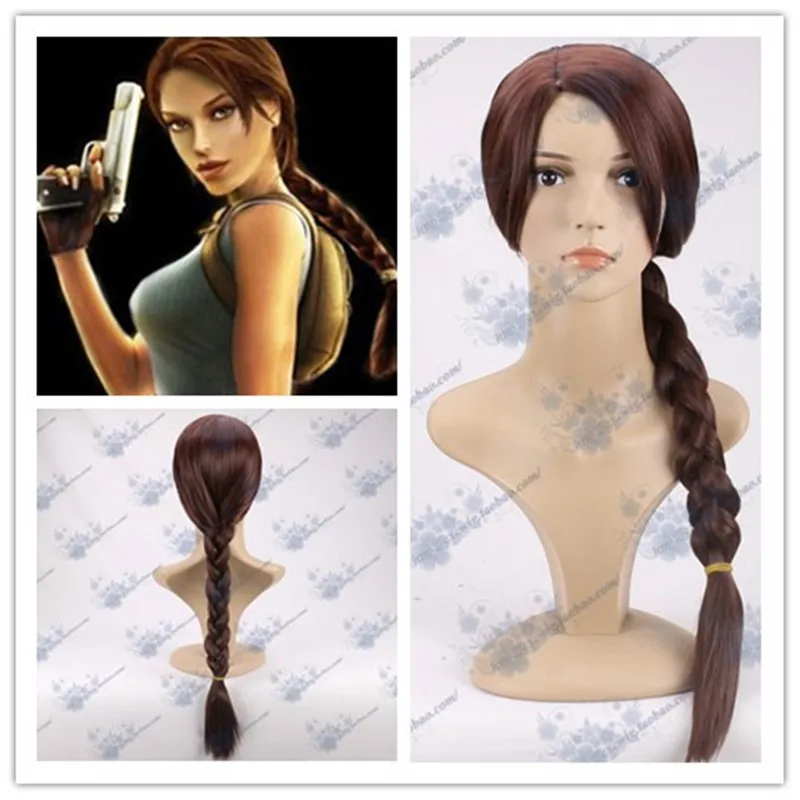 

Movie Tomb Raider Cosplay Lara Wig 70cm Brown Twist Braid Synthetic Hair Role Play Costumes Wig + Wig Cap