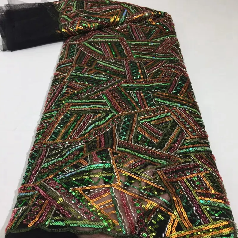 Tissu africain en dentelle à paillettes de haute qualité, 5 yards, perles faites à la main, matériel pour mariée, filet français TS9498